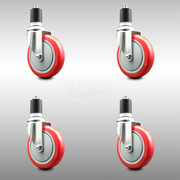 Service Caster 5 Inch 316SS Red Polyurethane Swivel 1-7/8 Inch Expanding Stem Caster Set SCC SCC-SS316EX20S514-PPUB-RED-178-4 - main